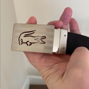 Lacoste black belt with silver gator buckle